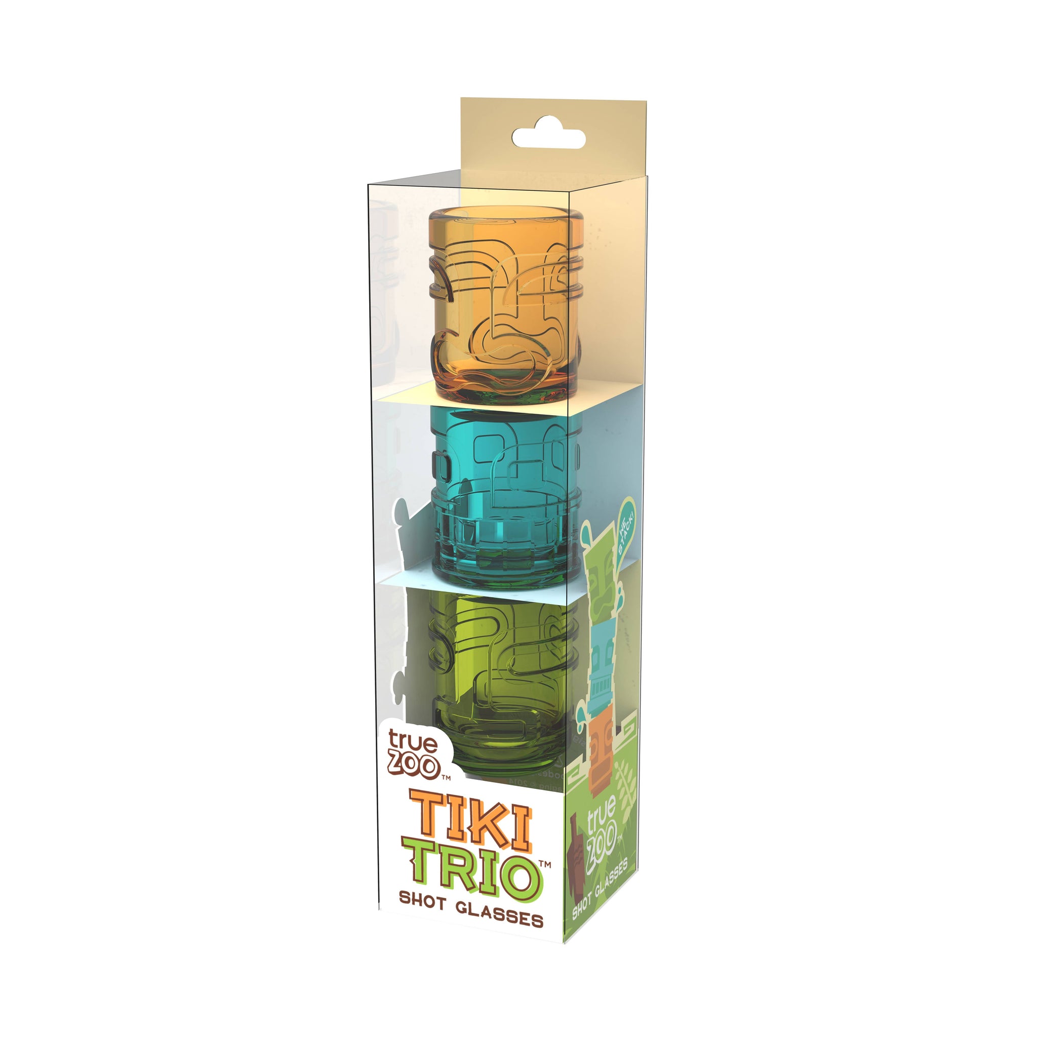 TrueZoo Tiki Trio™ Stackable Glass Shot Glasses - Set of 3