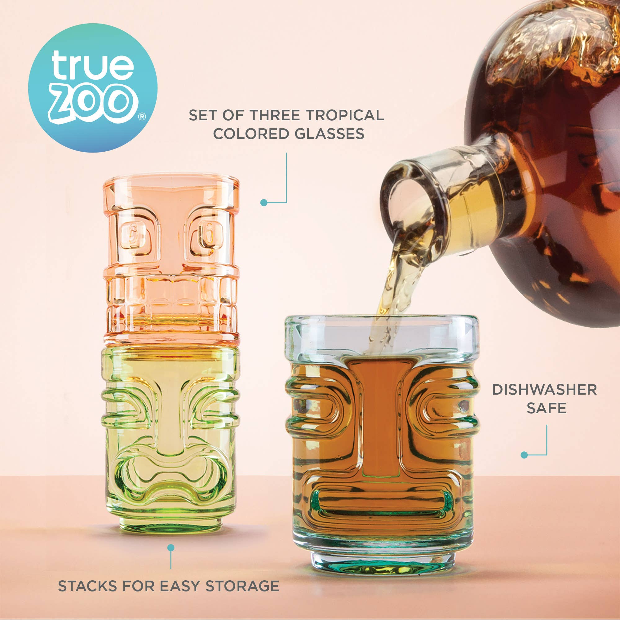 TrueZoo Tiki Trio™ Stackable Glass Shot Glasses - Set of 3